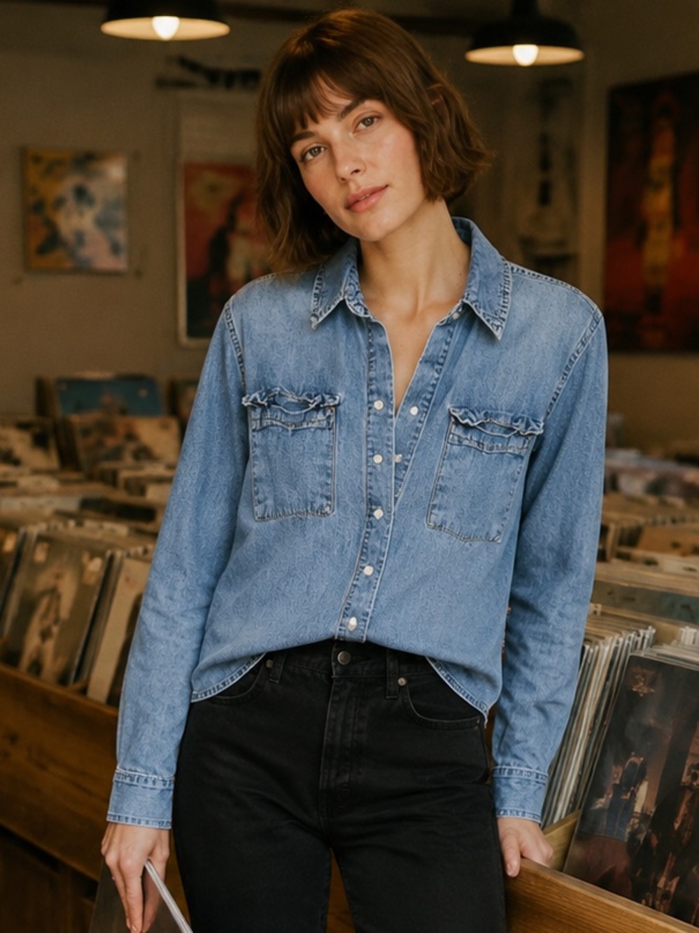 Dynamite Denim Button Down | S | Medium Wash